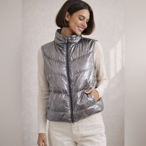 Anthropologie Metallic Silver Puffer Vest – Size Small